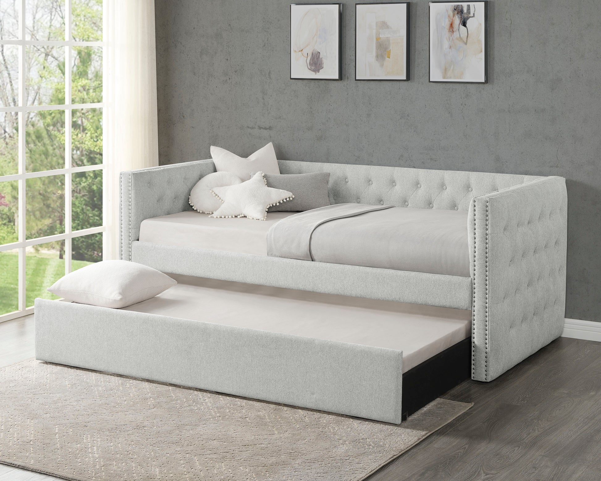 Luxurious 1Pc Modern Daybed Button Tufted Trim Bedroom Living Room Furniture Dove Gray Finish Gray Wood Modern Solid Wood