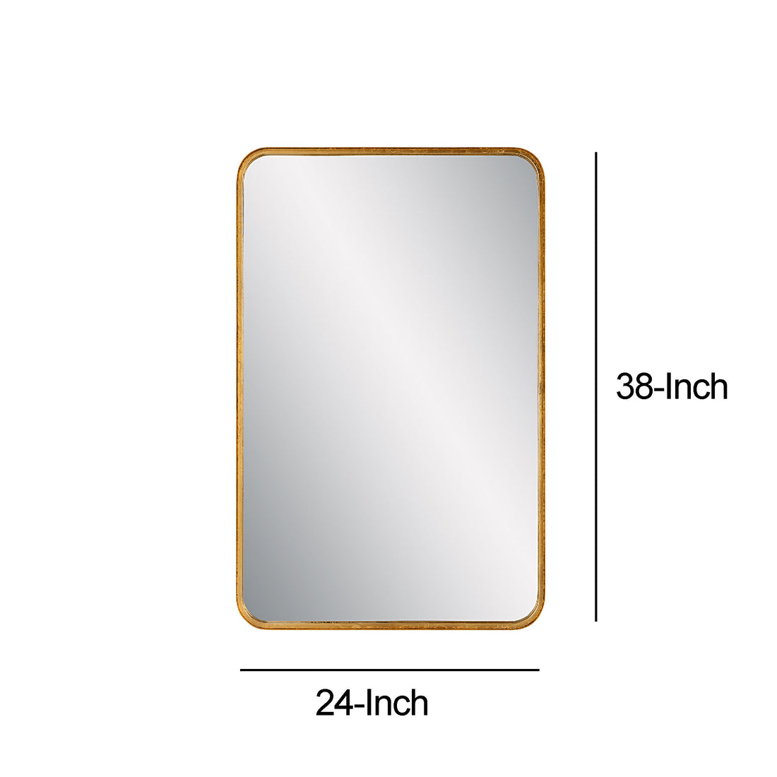 38 Inch Wood Wall Mirror, Metal Frame, Rounded Corners, Gold Gold Wood Metal