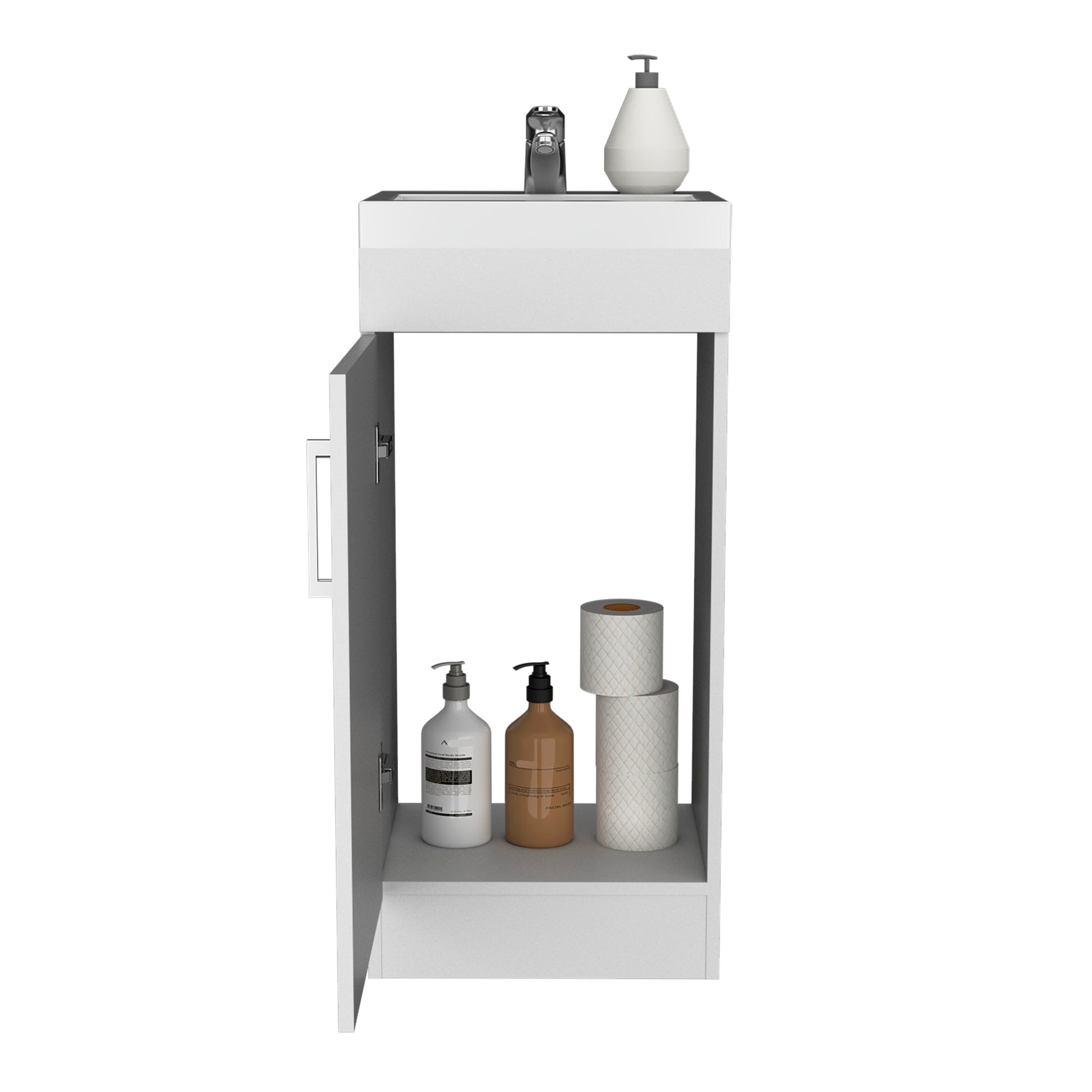 Madrid 16" Bathroom Vanity Single Door, Resin Sink And Faucet White White Bathroom Modern Particle Board