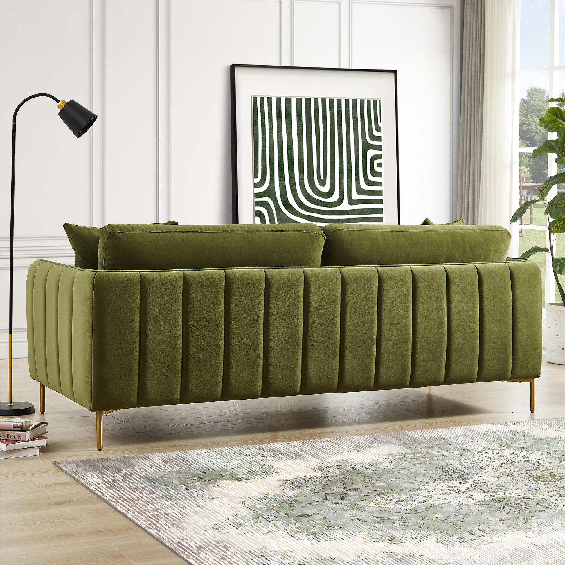 Danton Olive Green Velvet Sofa Gold,Light Green,Olive Green Velvet Metal Primary Living Space Metal,Velvet 3 Seat