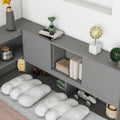 Full Floor Bed With L Shaped Bookcases, Sliding Doors,Without Slats,Grey Full Grey American Design Pine