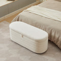 S03 Basics Upholstered Storage Ottoman And Entryway Bench White White Boucle
