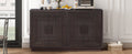 Vintage Distressed 4 Door Sideboard With Adjustable Shelves And Geometric Pattern For Dining Room, Kitchen And Living Room Espresso Espresso Solid Wood Mdf