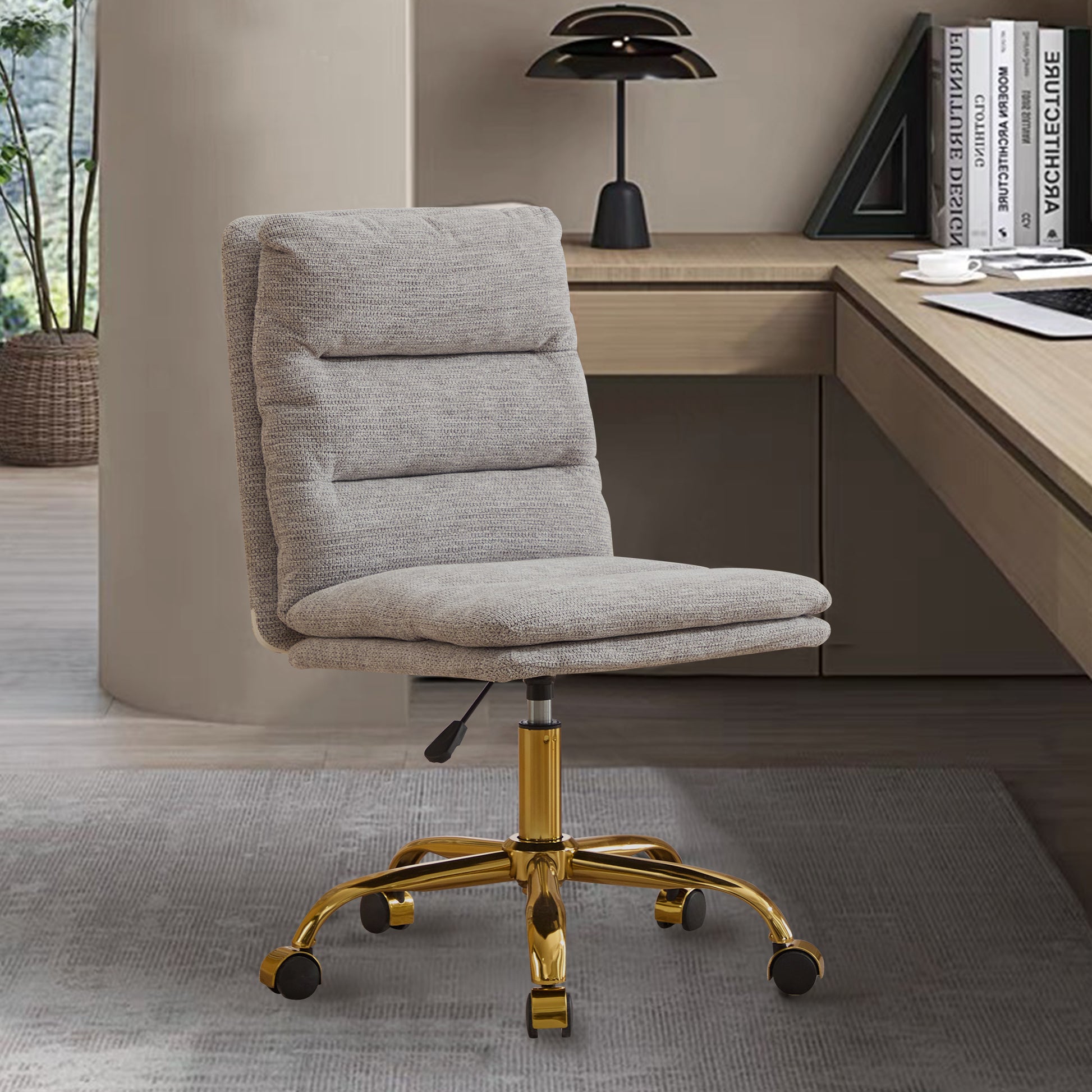 Yts Armless Office Chairs With Wheels And Fabric Cushions, Adjustable Vanity Chairs For Home Use, Open Workstations, Conference Halls, Welcome Areas, And Even Home Offices Grey Linen