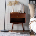 Mid Century Modern Single Drawer Solid Wood Nightstand Walnut Walnut Pine