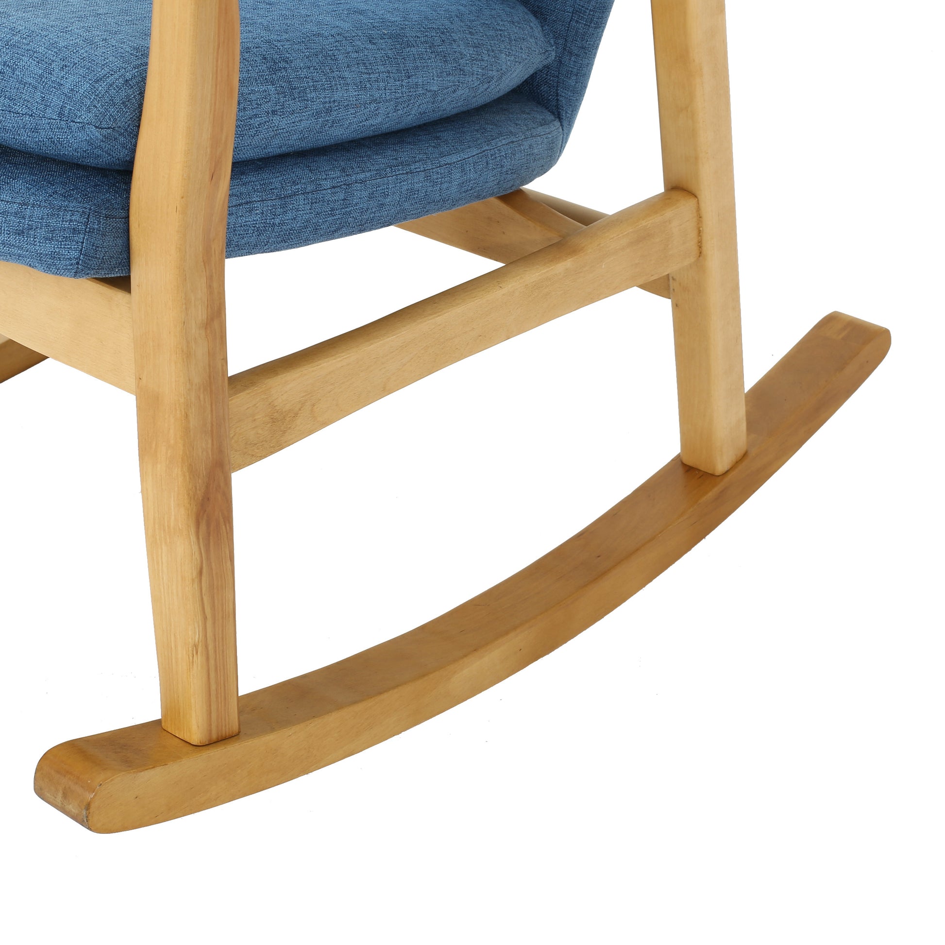 Elegant Solid Wood Rocking Chair With Blue Linen Cushion Blue Fabric