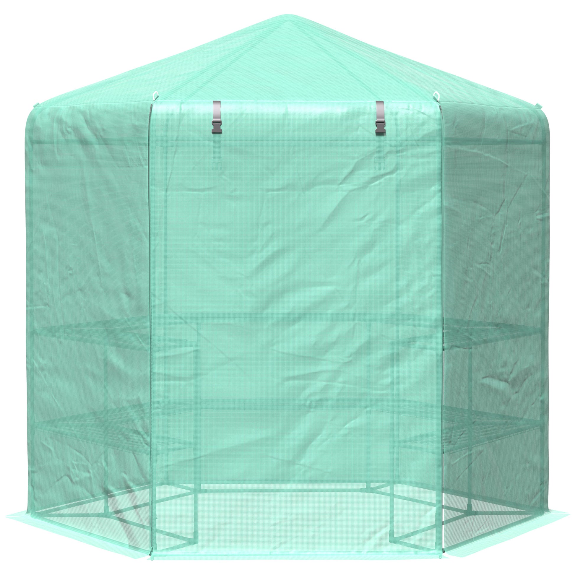 Outsunny Walk In Greenhouse Outdoor 3 Tier 10 Shelf Warm House Garden Hexagonal Hot House With Roll Up Zipper Door & Steel Frame Green Pvc