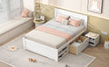 Full Size Platform Bed With Drawer And Two Shelves, White Full Antique White Mdf Lvl