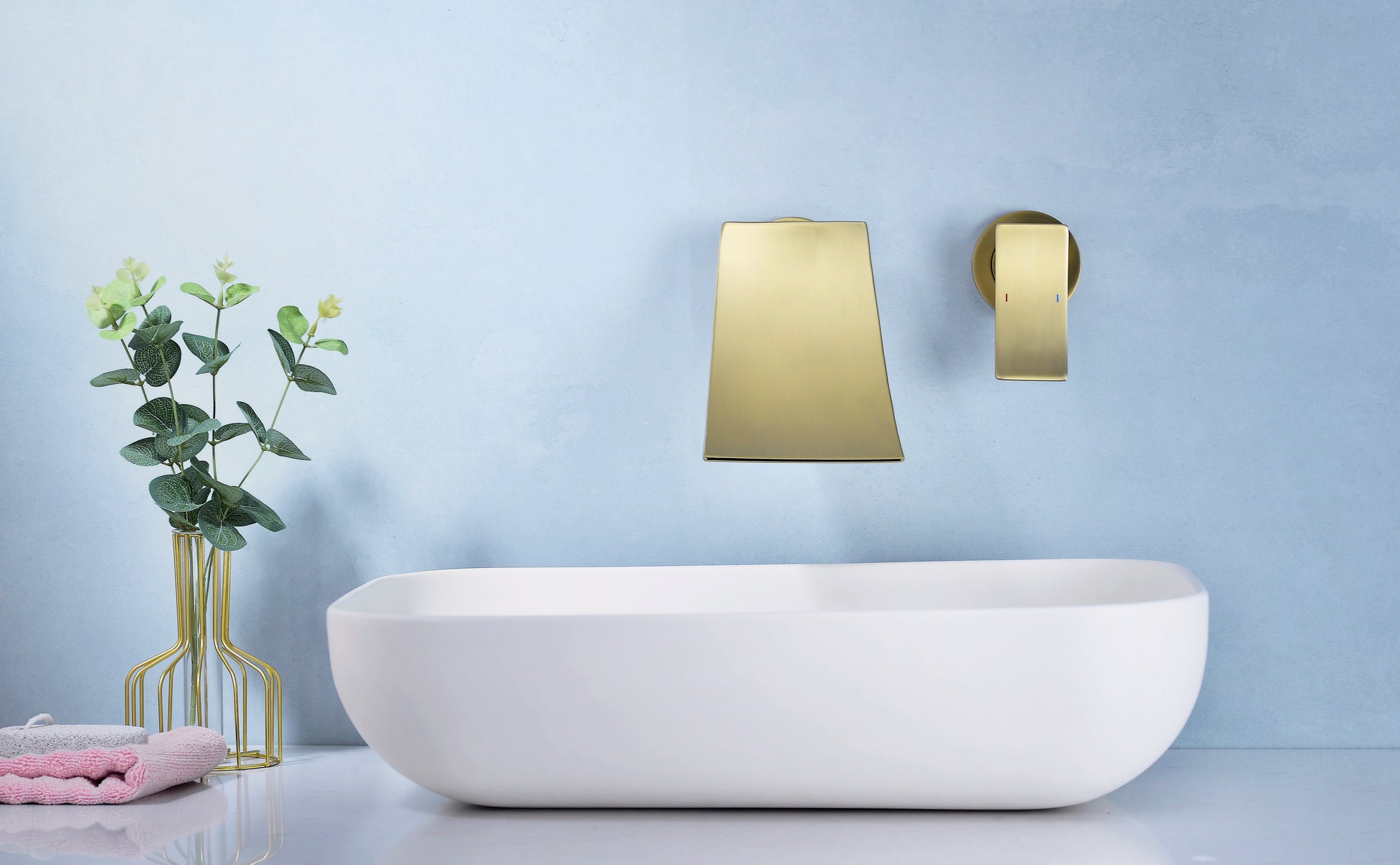 Wall Mount Widespread Bathroom Faucet Gold Bathroom Brass