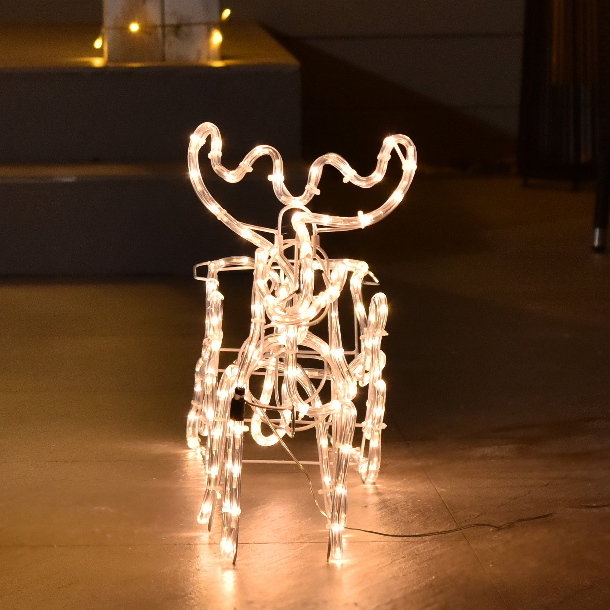 Outsunny 35" Led Reindeer Sleigh Outdoor Christmas Standing Figure Decoration White Plastic