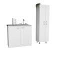 White 4 Door 2 Piece Kitchen Set, Utility Sink Cabinet And Pantry Cabinet Wood White Wood Dining Room Mdf