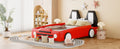 Twin Size Race Car Shaped Platform Bed With Wheels,Red Red Pu Leather