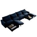 Big Deep Seat U Shaped Corduroy Sectional Couches For Living Room, 4 Seater Sofa Couch With 2 Storage Footstool And 4 Waist Pillows Corduroy, Blue Blue Corduroy 4 Seat