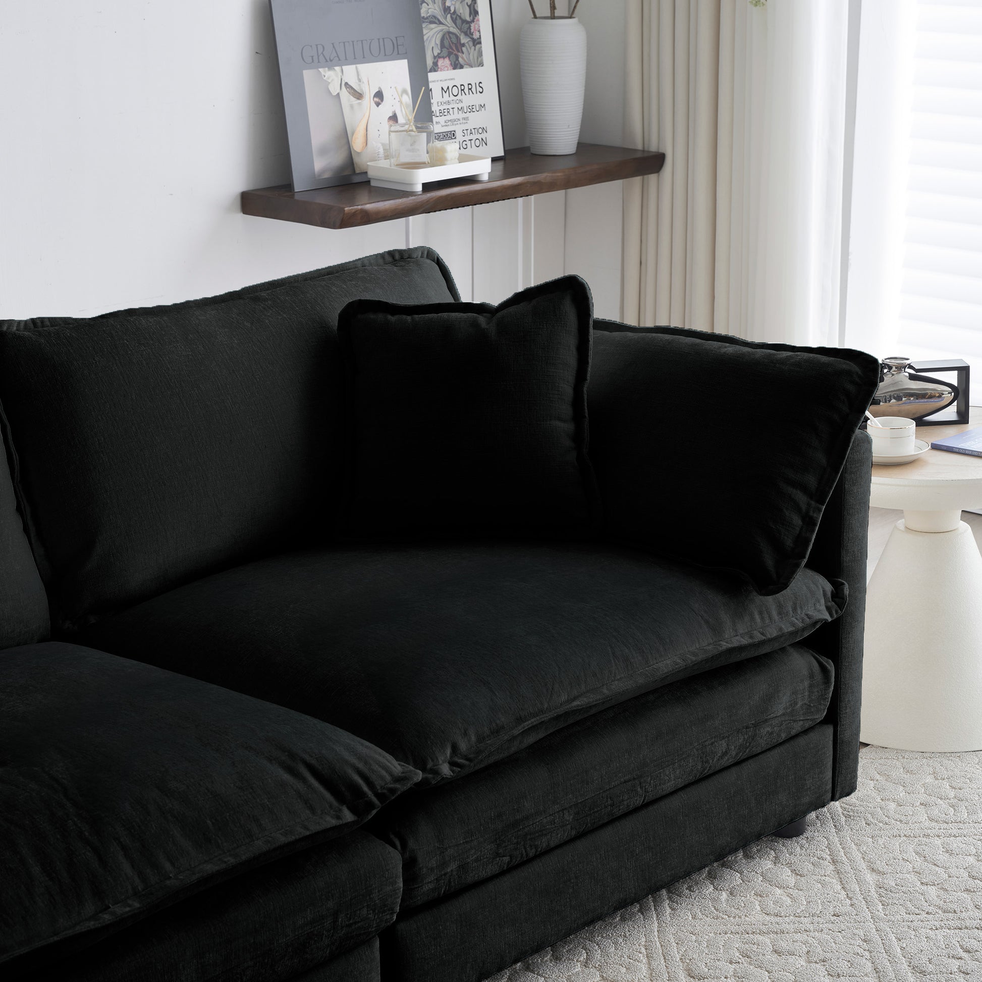 3 Piece Sofa Set With Arm Pillows And Toss Pillowssofa Set Include 2 Piece Of Arm Chair And One 2 Seat Sofa, Space Saving Casual Sofa Set For Living Room, Black Chenille Black Chenille 4 Seat