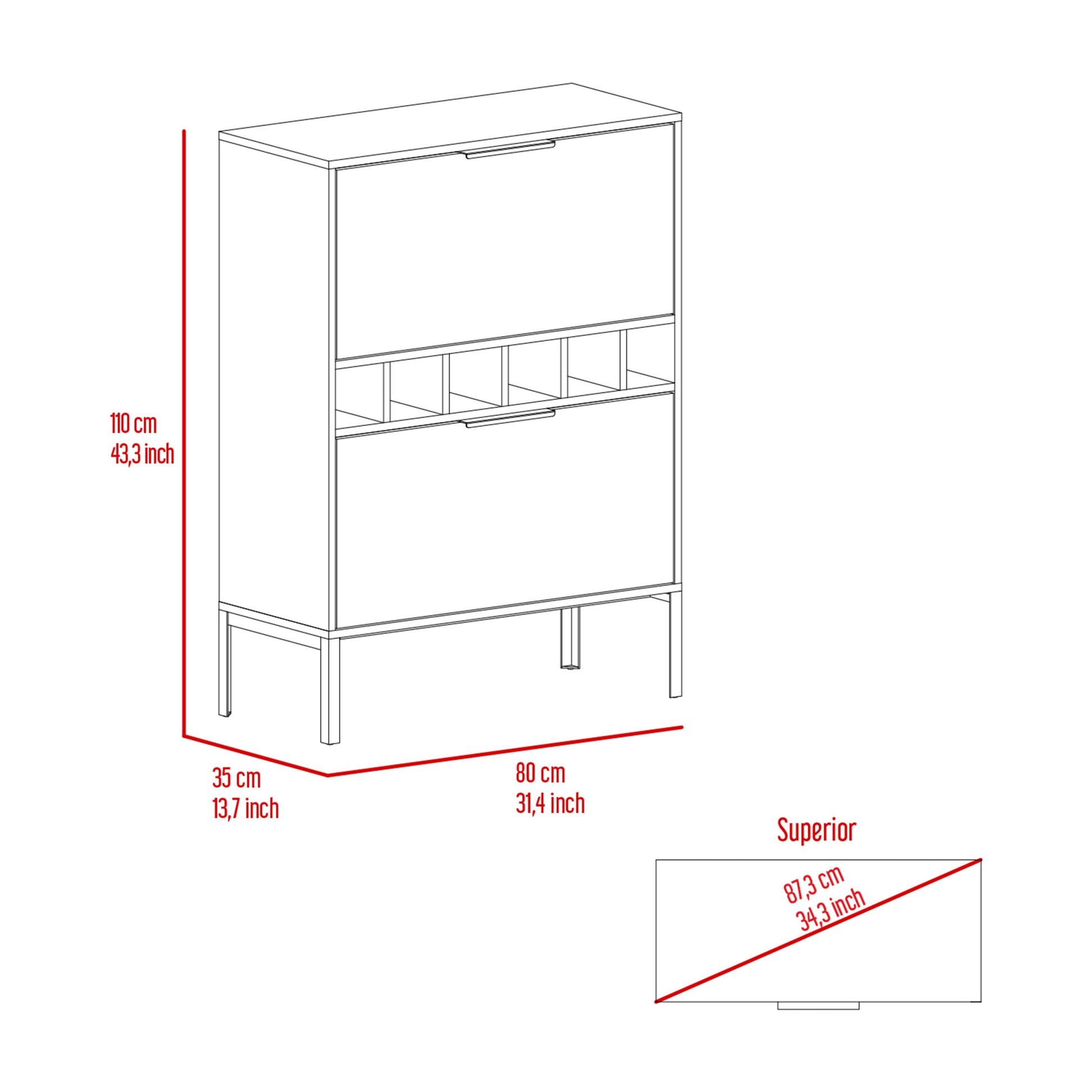 Rowan Bar Cabinet, Six Built In Wine Rack, Double Door Cabinet Light Gray Particle Board Engineered Wood