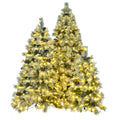 Pre Lit Spruce Snow Flocked Xmas Tree Set 4Ft, 6Ft, 7.5Ft With Pine Cones, Pe & Pvc Mixed Leaves, Artificial Hinged Xmas Tree With 820 Led Lights & 11 Flashing Modes, Perfect For Holiday Decoration White Green Polyethylene,Pvc