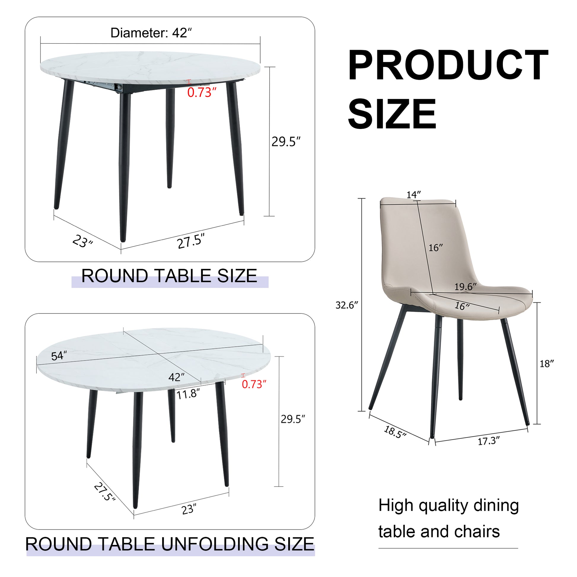 Table And Chair Set.Modern Extendable Mdf Dining Table.The Table Has A Telescopic Design, Suitable For Gatherings Of Different Size.Paired With 4 Chairs With Pu Cushions And Black Metal Legs. White Black Seats 4 Mdf Metal