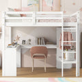 Full Size Loft Bed With L Shaped Desk, Wardrobe And Storage Shelves, White Expected Arrival Time: 8.31 Box Spring Not Required Full White Wood Bedroom Solid Wood Mdf