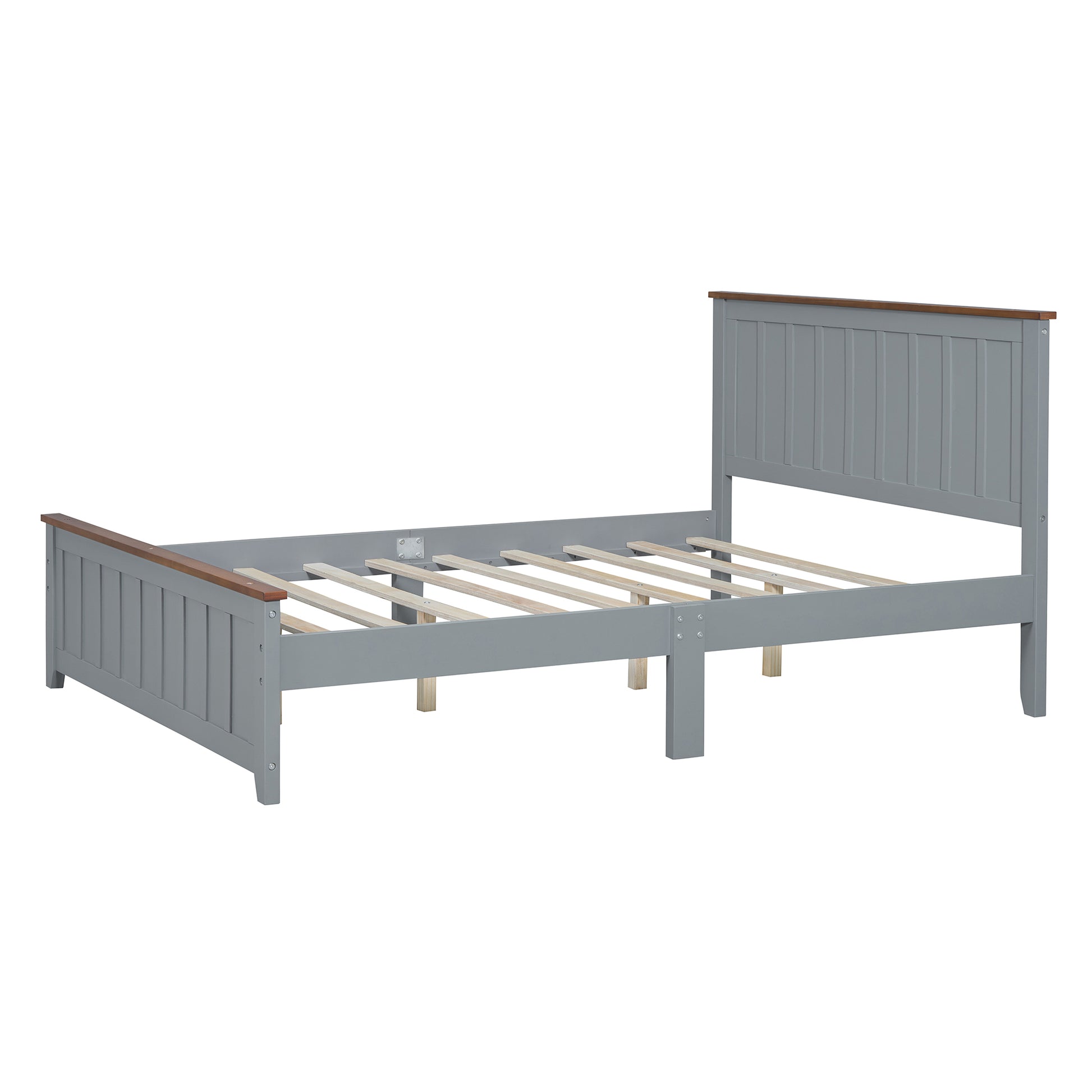 Full Size Wood Platform Bed Wooden Slat Support, Vintage Simple Bed Frame With Rectangular Headboard And Footboard, Grey Box Spring Not Required Full Grey Wood