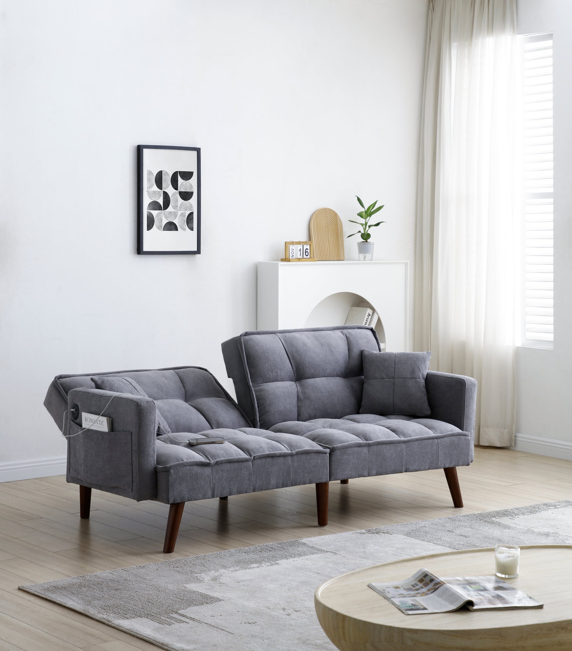 Sofa Bed Sleeper, Large Size, Usb Charging Port, Chenille Fabric Folding Futon Recliner For Living Room Furniture Apartment Bedroom Office Small Spaces Dark Gray Brown Chenille Wood Primary Living Space Medium Soft Tufted Back Modern Rubberwood Square