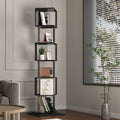 6 Tier Rotating Bookshelf, Floor Rack Simple Bookcase With Acrylic Plate Student Multi Function Creative Bookshelf For Living Room With Anti Toppling Base Black Particle Board