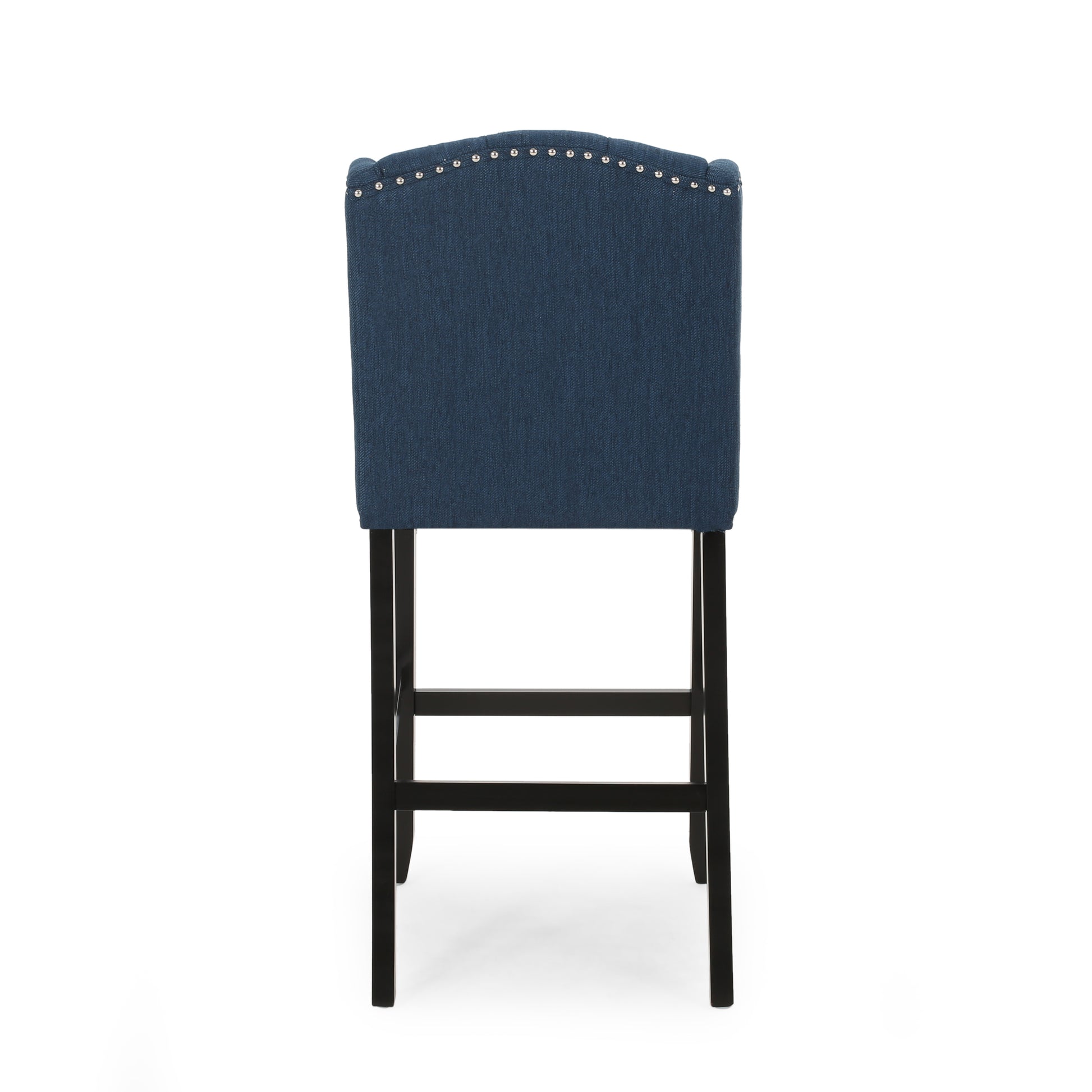 Vienna Contemporary Fabric Tufted Wingback 31 Inch Counter Stools, Set Of 2, Navy Blue And Dark Brown Navy Blue Fabric