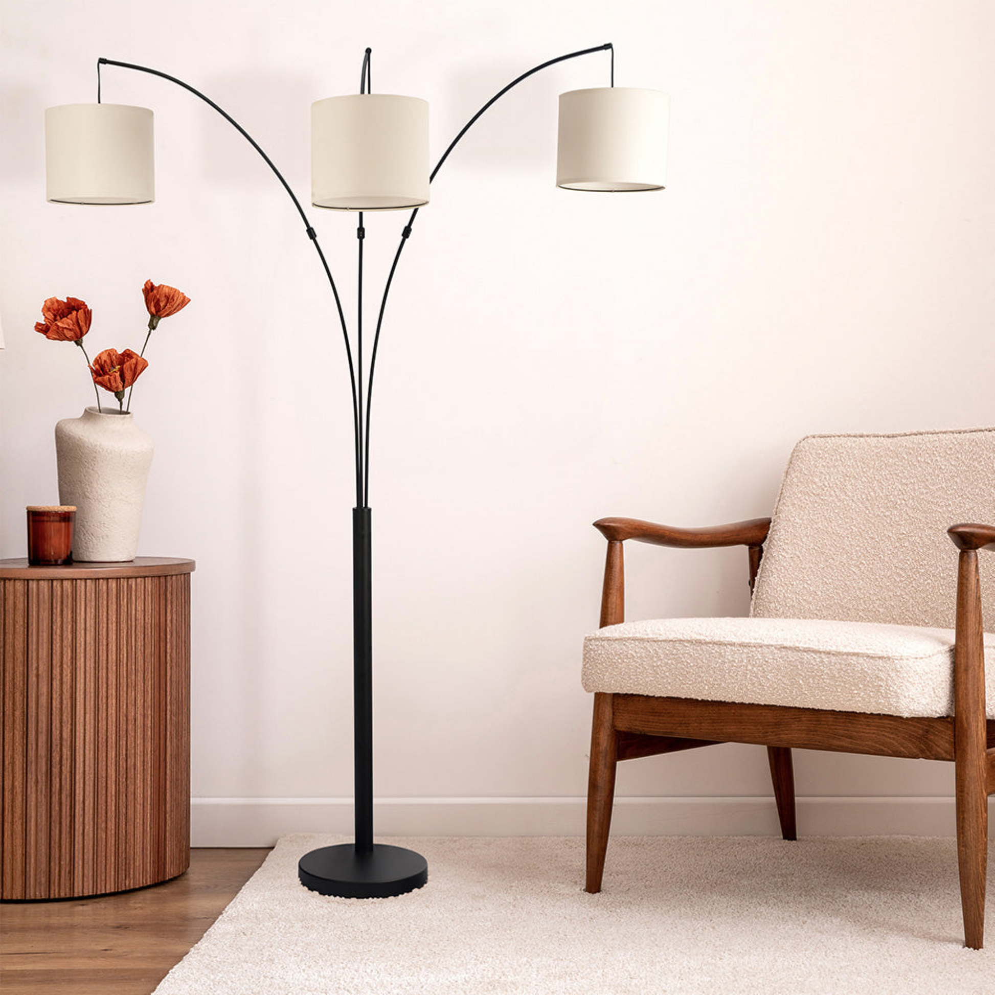 Royal 3 Arm Metal Arc Floor Lamp, Oil Rubbed Bonze With Linen Shade, 4 Way Rotary Switch Linen,Oil Rubbed Bronze Linen,Metal