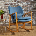 Elegant Solid Wood Rocking Chair With Blue Linen Cushion Blue Fabric