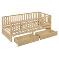 Twin Size Wood Daybed With Fence Guardrails And 2 Drawers, Split Into Independent Floor Bed & Daybed, Natural Old Sku :Lp000881Aan Twin Natural Solid Wood Mdf