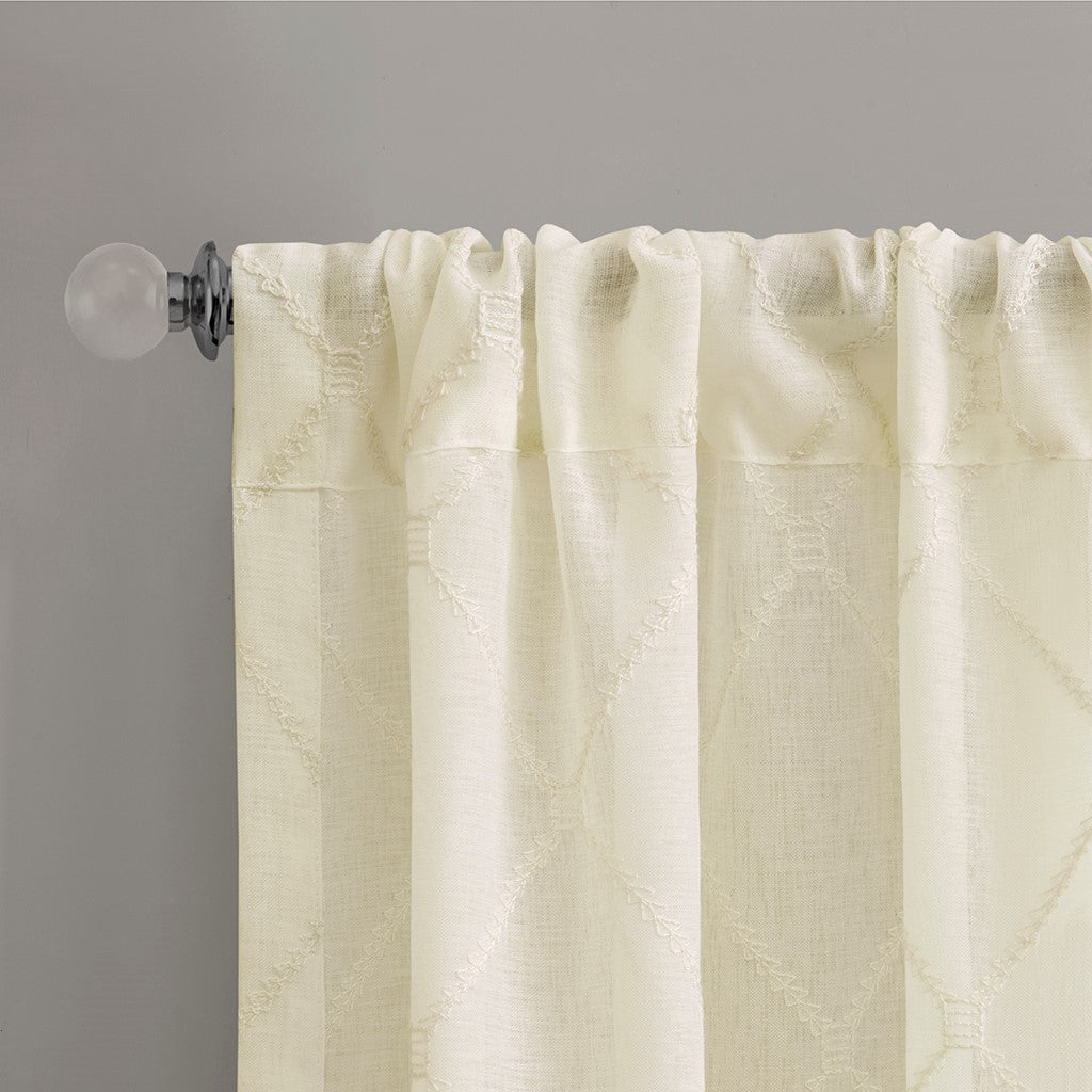 Diamond Sheer Window Curtain Panel Only 1 Pc Panel Ivory Polyester