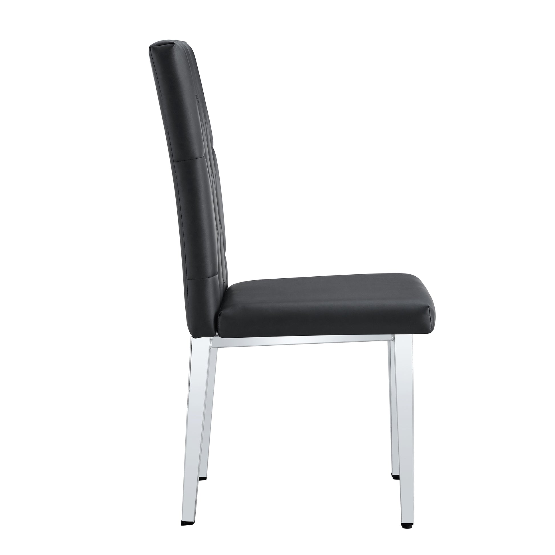 2 Piece Dining Chair, Modern Style Kitchen Upholstered High Back, Metal Leg Office Chair, Suitable For Dining Room, Office, Restaurant. Black Set Of 2 Pu