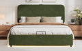 Upholstered Platform Queen Size Hydraulic Storage Bed, Lift Up Storage Bed With Rgb Led Light, Bluetooth Speaker, No Box Spring Needed, Lychee Velvet, Green Queen Green Velvet Fabric Metal