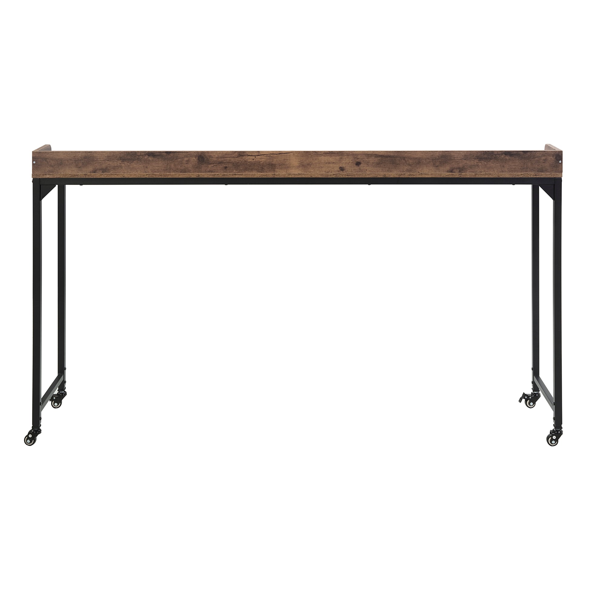Rustic Brown Wood Finish Multipurpose Over The Bed Desk With Adjustable Height, Metal Legs With Casters, Overbed Table 1Pc, Laptop Table For Bed, Breakfast Table Rustic Brown Rectangular Engineered