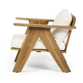 Outdoor Acacia Wood Club Chairs With Cushions Set Of 2 , Teak Finish Beige, 30.75