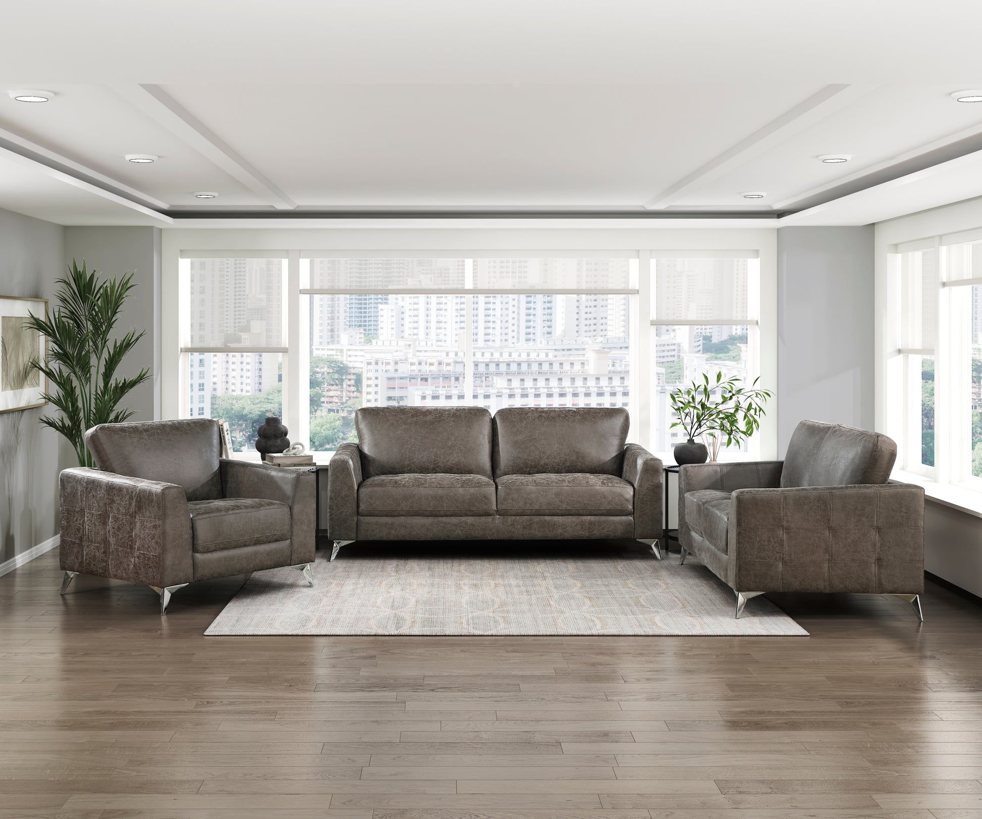 Brownish Gray Polished Microfiber Upholstery Elegant Modern Style Chair 1Pc Solid Wood Living Room Furniture Metal Legs Brown Primary Living Space Modern Solid Wood