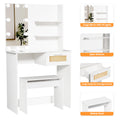 Vanity Desk Set Stool & Dressing Table With Led Lighting Mirror Drawer And Compartments Modern Wood Cosmetic Table Chest Of Drawers White Color Glossy White 1 Drawer Wood