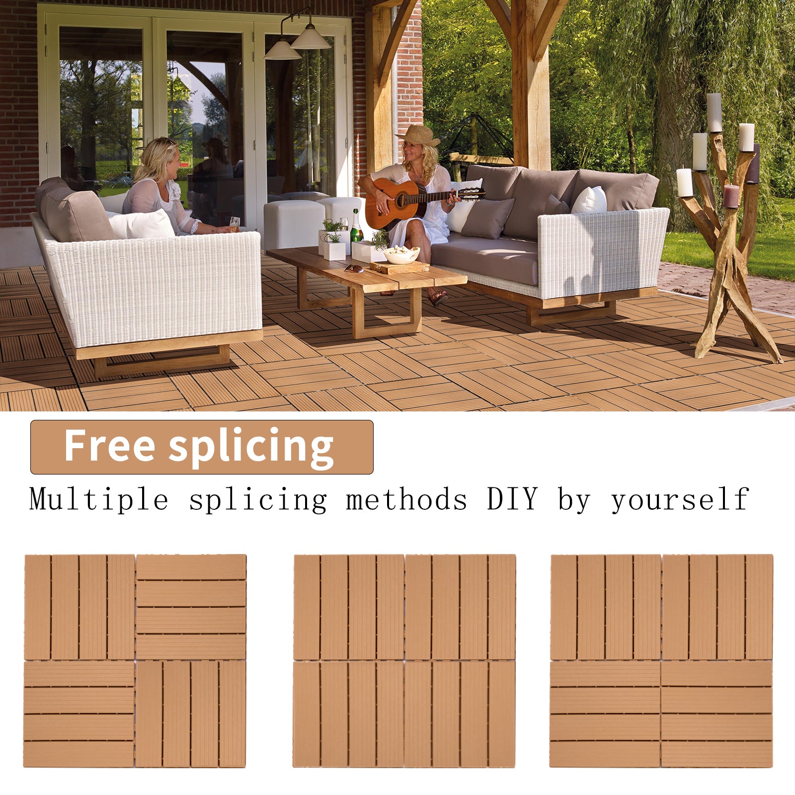 Plastic Interlocking Deck Tiles, 11.8"X11.8" Pack Of 44 , Patio Flooring Outdoor Waterproof All Weather Use For Garden Poolside Front Back Yard, Burlywood Burly Wood Plastic