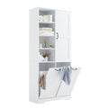 Bathroom Storage Cabinet With Doors And Drawers, Tilt Out Laundry Hamper, Multiple Storage Space, Freestanding Style, Open Shelve, Adjustable Shelf, White White Mdf