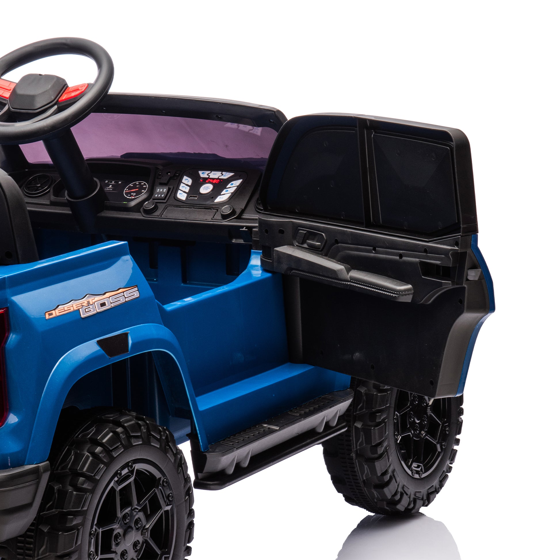 24V10A Two Seater Kids Ride On Electric Pickup, Kids Ride On Toy W Parents Remote Control,4Wd 800W Motors,Two Safety Belts,High Gate Safety Design,Usb,Bluetooth, Speed 2.49 3.73Mph For Kids Aged 3 . Blue 50 99 Lbs Polypropylene