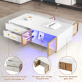 Modern White Coffee Table With 2 Glass Door Storage, 4 Drawers, Gold Metal Legs, And Multi Color Lighting In 47.2'' White Drawers Mdf