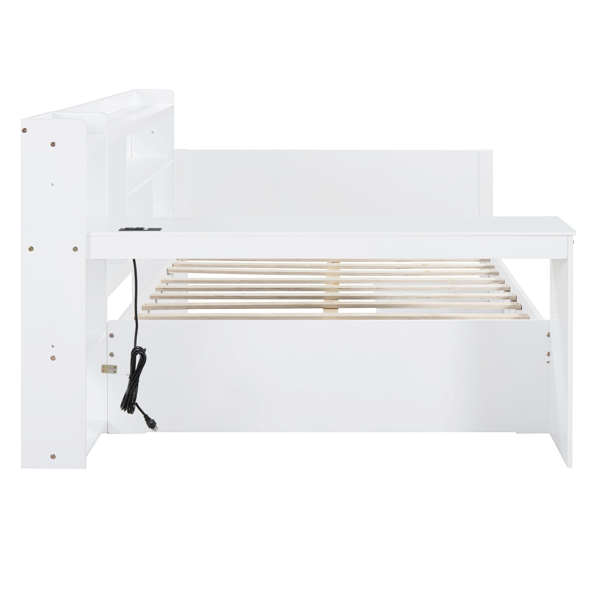 Full Size Wooden Daybed With 3 Drawers, Usb Ports And Desk ,White Twin White Wood