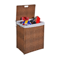 Laundry Hamper With Lid Pe Rattan Powder Coating Frame Clothes Hampers With 02 Removable Bags, 100L, Brown Color 1 Brown Foldable Bathroom American Design,American Traditional Wicker