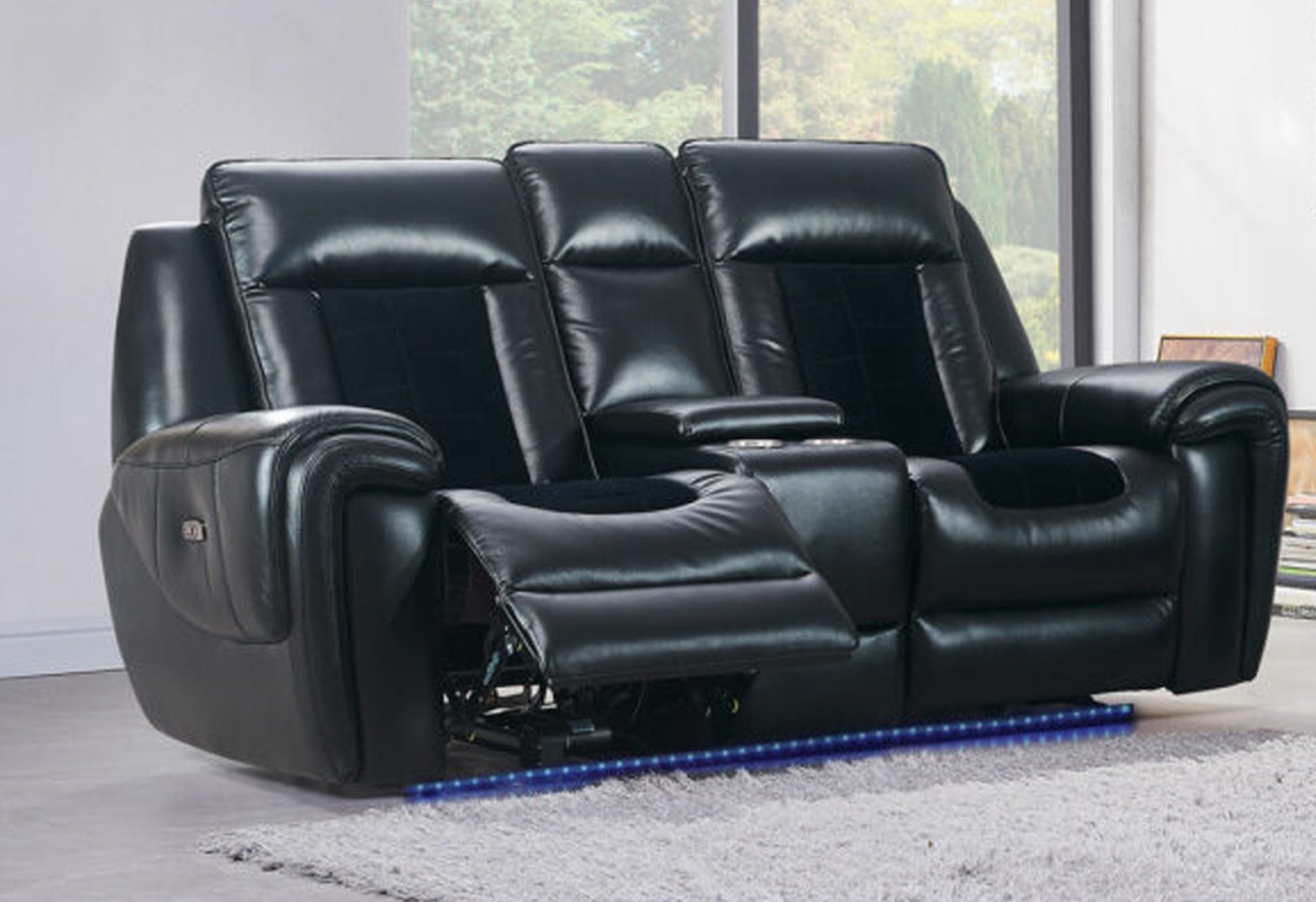 Clark Blanche Black Velvet Power Reclining Sofa With Led Black Fabric 3 Seat