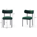 Dining Chairs Set Of 2,Round Upholstered Sherpa Fabric Dining Room Chairs With Curved Backrest,Mid Century Modern Accent Chairs With Black Metal Legs For Dining Room,Living Room,Kitchen Green Foam Teddy