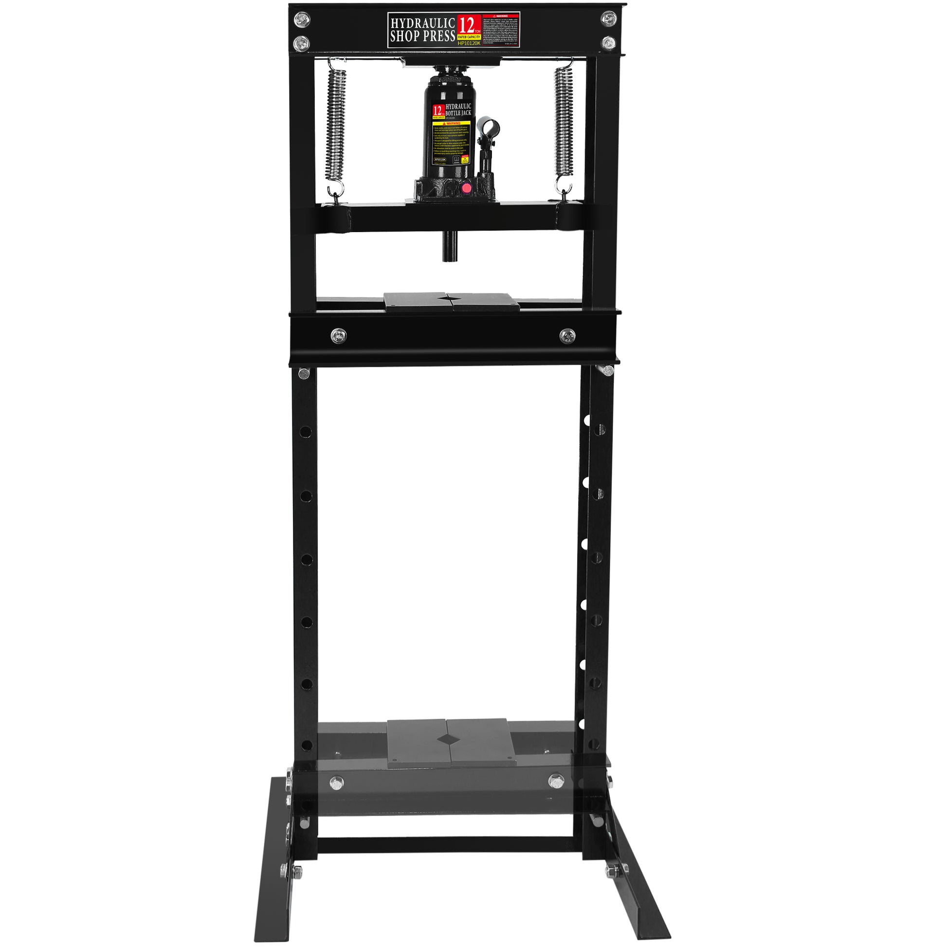 Hydraulic 12 Ton H Frame Garage Floor Adjustable Shop Press With Plates, 12T, Black Black Steel