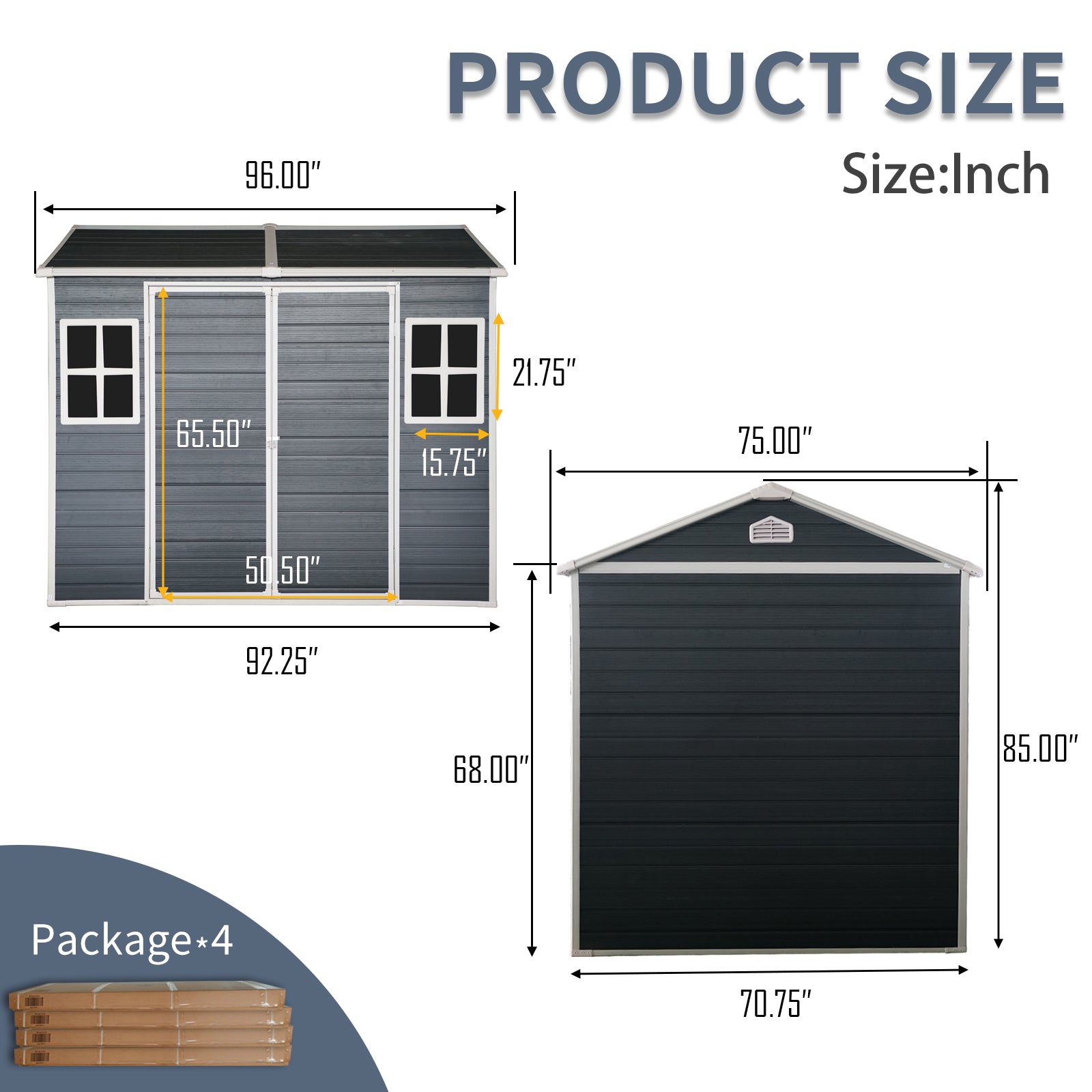 6X8Ft Resin Outdoor Storage Shed With Two Window And Floor, Black Black Polypropylene