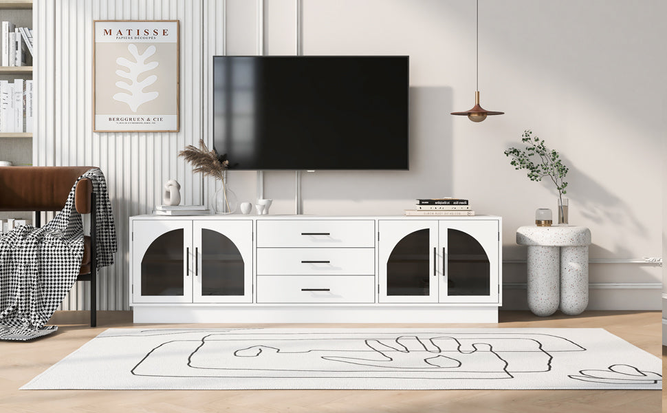 68.9'' Modern Minimalist Tv Stand For Tvs Up To 75 Inches, Entertainment Center Media Console Cabinet With Adjustable Shelves For Living Room White 70 79 Inches Mdf