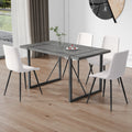 Table And Chair Set, Textured Top In Vintage Retro Grey Wood Grain Desktop, Black Metal Legs. Dining Chair With White Faux Leather Backrest Cushion With Black Metal Legs. Gray,Wood Seats 4 Mdf Metal