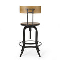 Adjustable Height Swivel Barstools With Fir Wood Set Of 2 Natural Metal & Wood