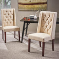 Dining Chair Beige Wood Fabric